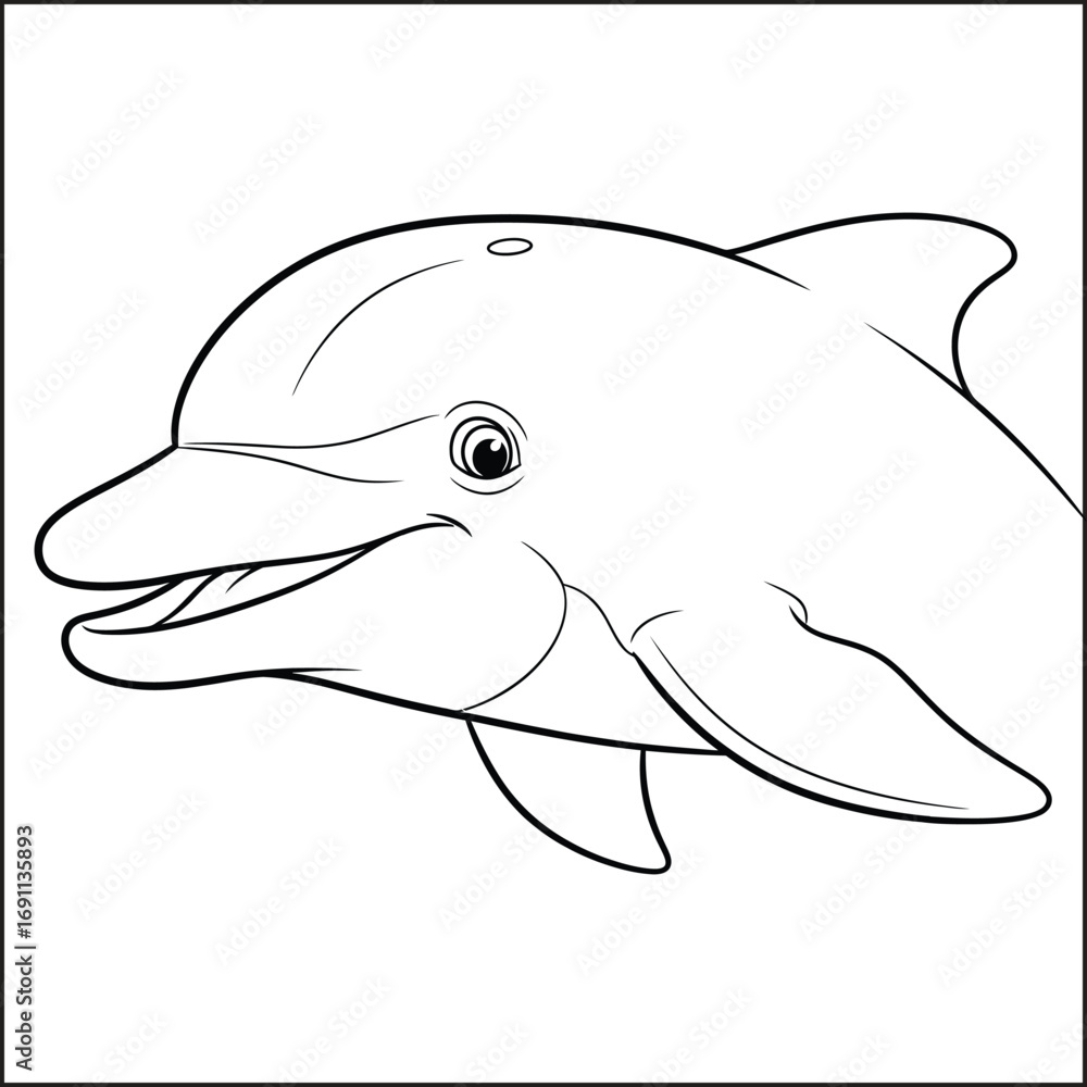 Obraz premium Cute Dolphin Coloring Page - Hand-Drawn Outline for Children's Creative Activity & Marine Life Education
