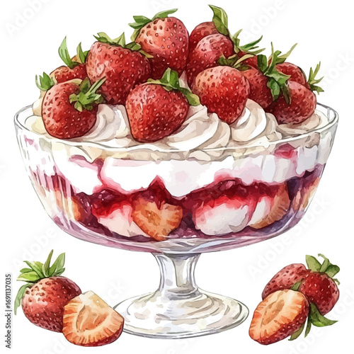 Trifle, watercolor vector, isolated on a white background.