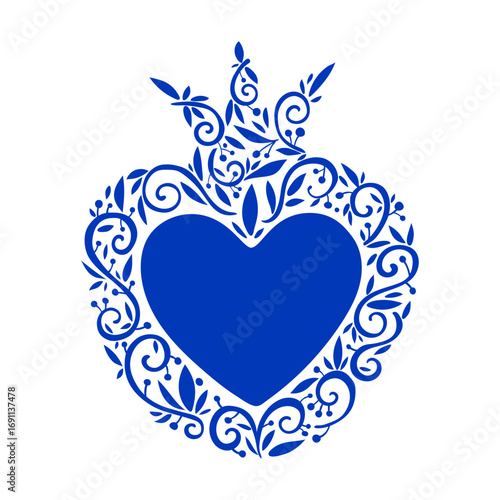 Sophisticated, elegant blue pattern pomegranate with a big heart inside, as a symbol of Jewish New Year - Rosh ha Shana, and love to this main jewish israeli holiday, good and sweet year. 