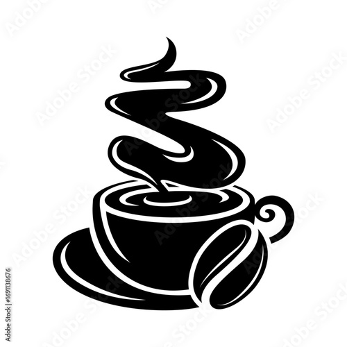 Coffee shop logo. Retro badge coffee bean and leaf branch with mountain natural icon line stamp logo vector design in vintage hipster modern style, premium coffee shop bar brand symbol icon.