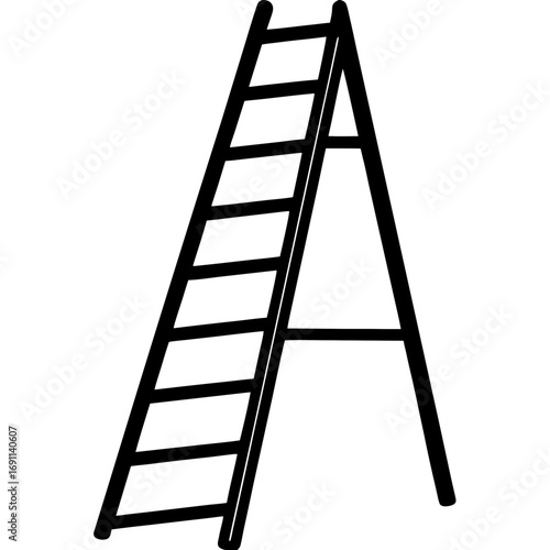 Step ladder silhouette vector, a black ladder vector art design, and a silhouette of a wooden ladder isolated on a white background