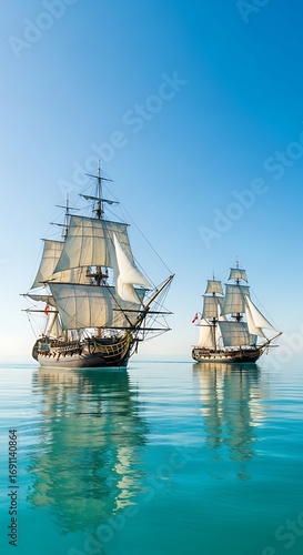 Wallpaper Mural Two Sailing Ships on Calm Water. Torontodigital.ca