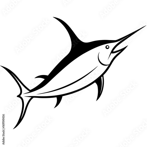 Swordfish outline vector, a modern swordfish icon art design, black vector of swordfish, simple swordfish art, swordfish isolated