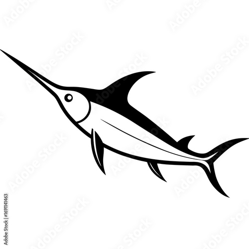 Swordfish outline vector, a modern swordfish icon art design, black vector of swordfish, simple swordfish art, swordfish isolated