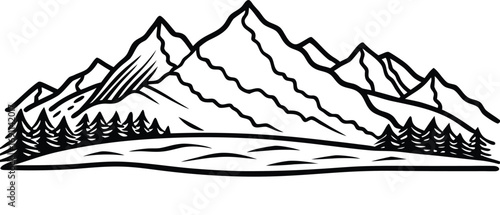 Majestic mountain landscape scene with trees sky and snow peaks digital art