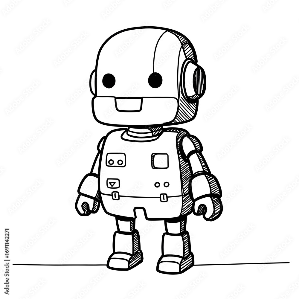 Obraz premium Cartoon robot character standing on plain background 