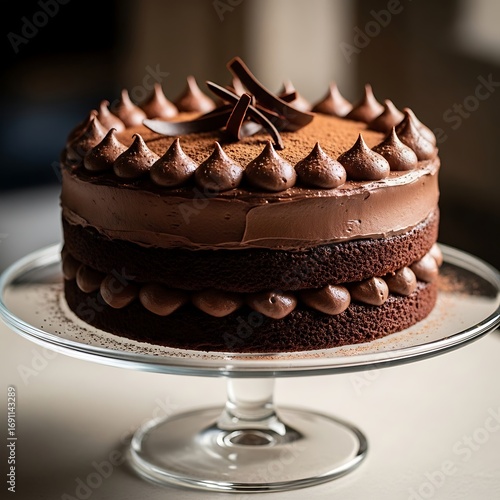 Delicious Chocolate Cake on a Stand.
