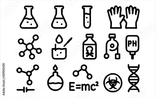 Modern science elements icons for research and laboratory work, perfect for educational designs