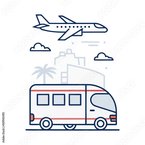 Travel adventures await with airplane and RV, perfect for vacation planning and exploring new destinations