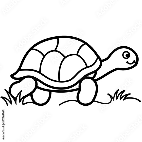Tortoise walking on grass outline vector, a modern tortoise icon art design, black vector of a tortoise, simple tortoise art, a tortoise isolated