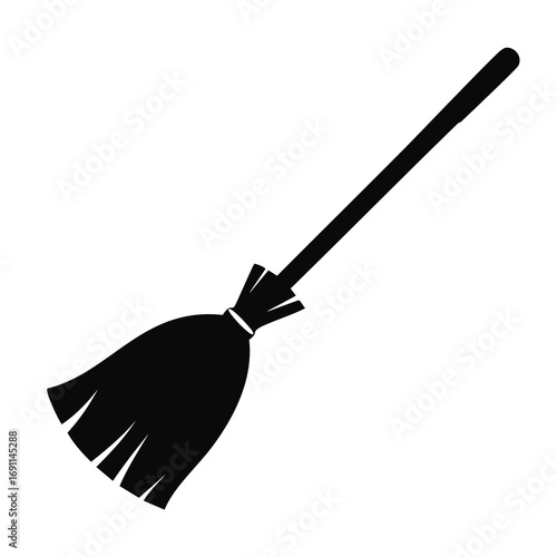 Black broomstick with bristles cleaning sweeping
