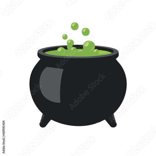 Black cauldron bubbling with green liquid and vapors vector