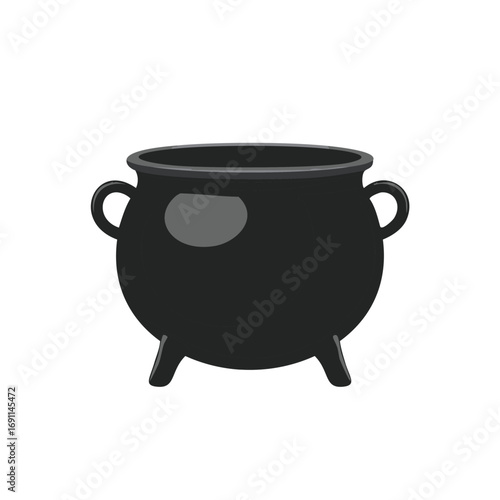 Black cauldron with handles and legs gray