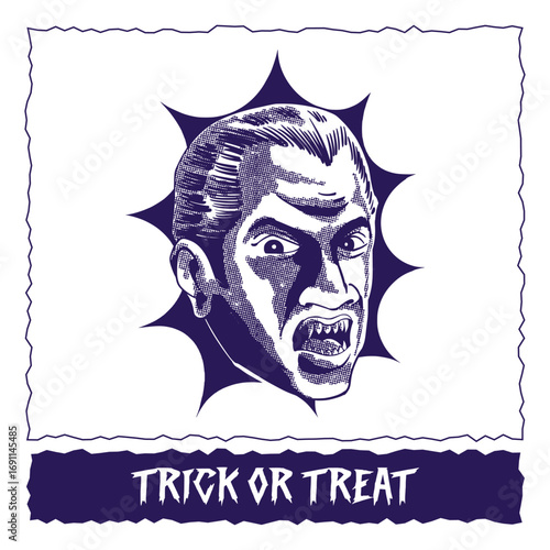spooky halloween dracula head illustration