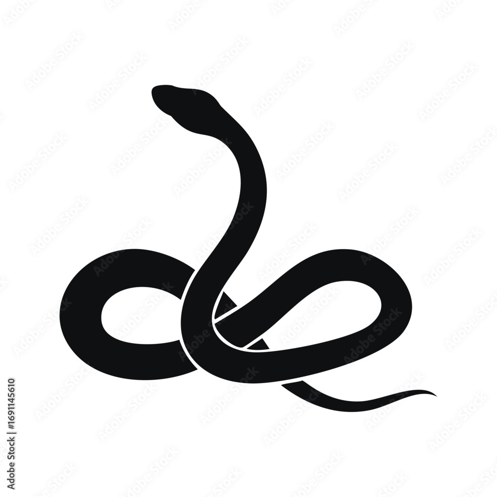 Fototapeta premium Black coiled serpent silhouette snake reptile