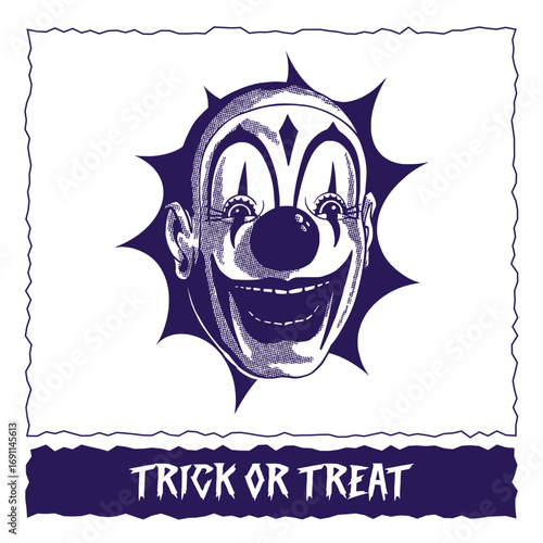 spooky halloween clown head illustration