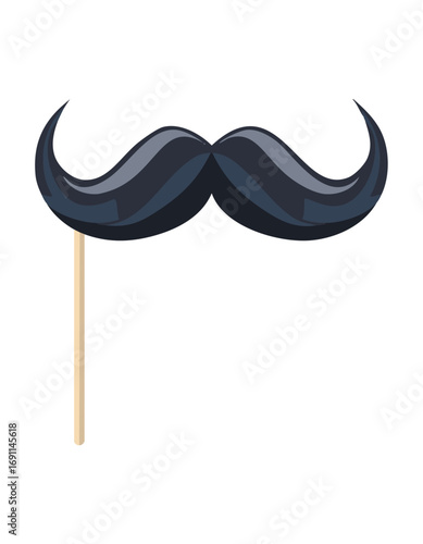 Black curled mustache prop on stick fake accessory
