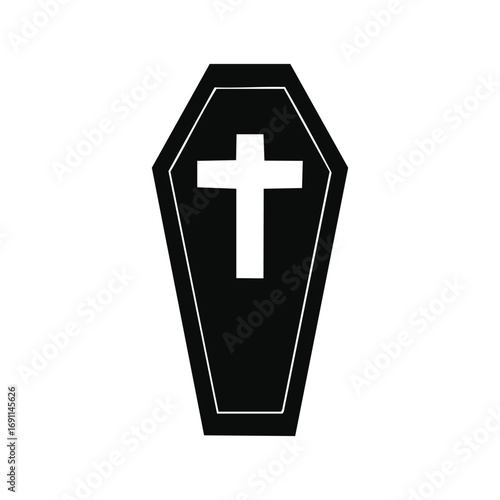 Black coffin with white cross casket religious