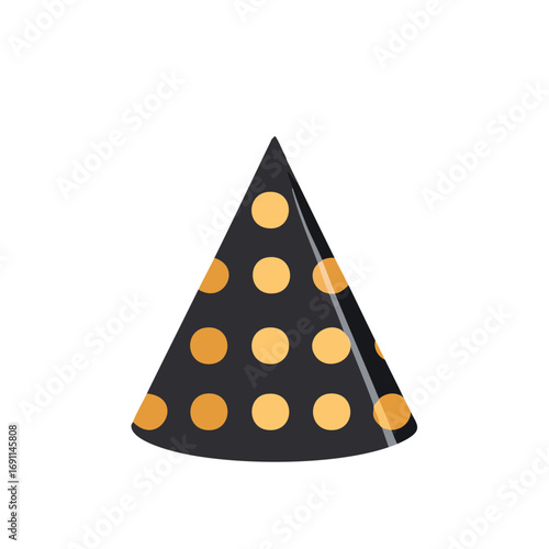 Black party hat with golden polka dots birthday celebration