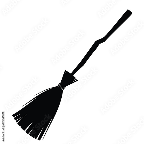 Black silhouette of a broomstick with bristles white
