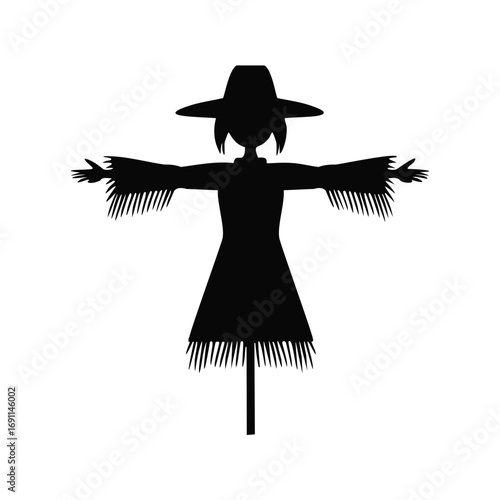 Black silhouette of a scarecrow with outstretched arms white