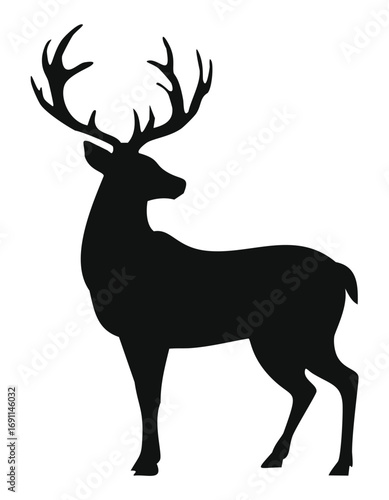 Black silhouette of a stag with large antlers deer