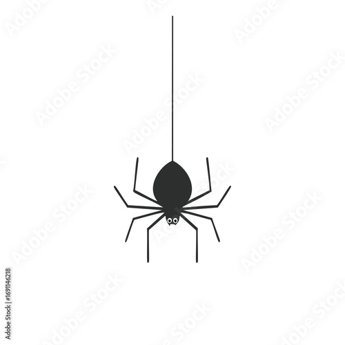 Black spider hanging on a thin thread arachnid