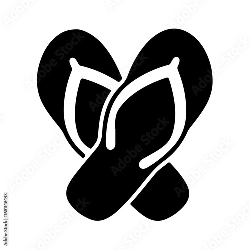 A pair of black flip flops arranged in a heart shape icon.