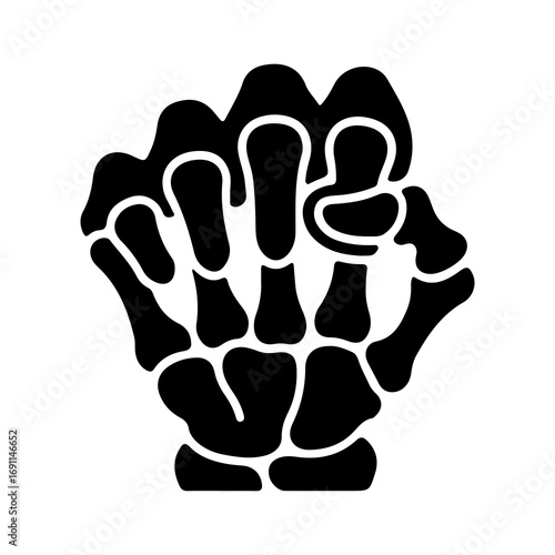 Black glyph icon of a human skeleton hand clenched into a fist.