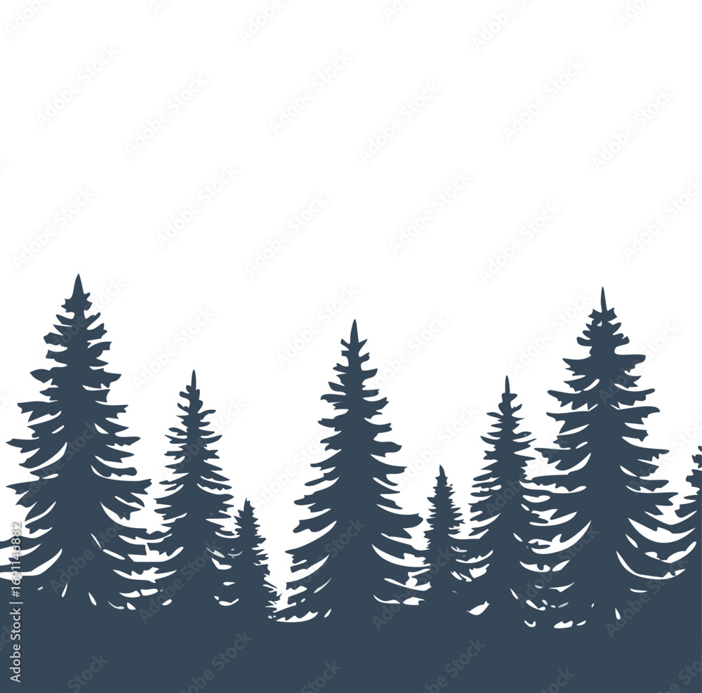 Obraz premium Dark blue pine trees against white background forest silhouette