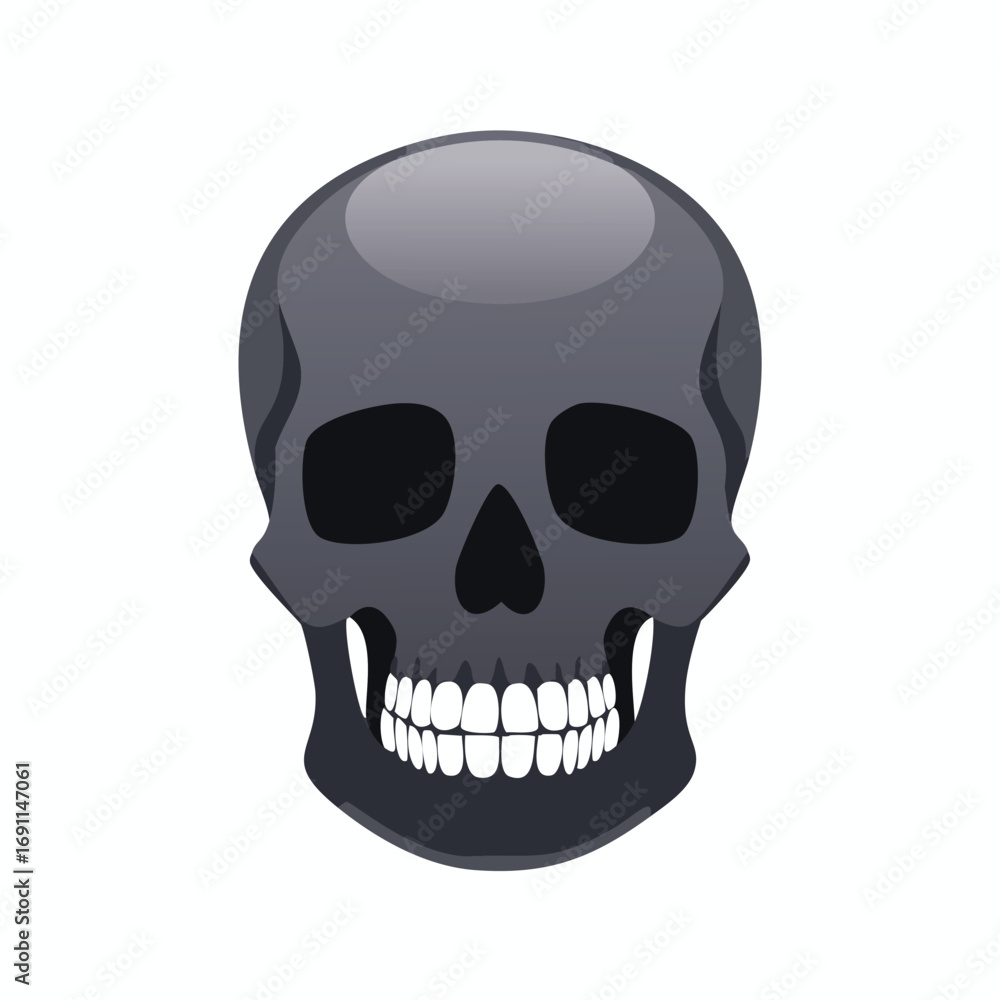 Fototapeta premium Dark gray skull with white teeth and black eye sockets bone