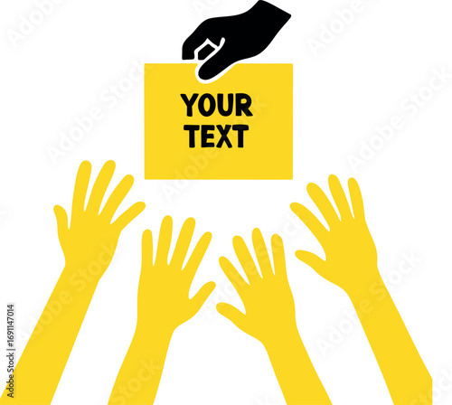 Vector illustration of many hands reaching for one last product, symbol of competition, urgency and scarcity in sales.