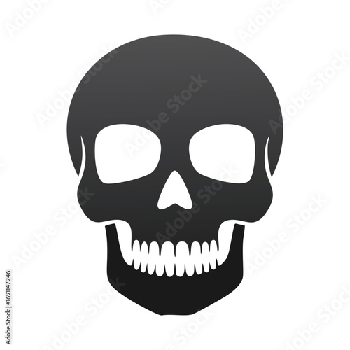 Dark skull with empty eye sockets and teeth black white