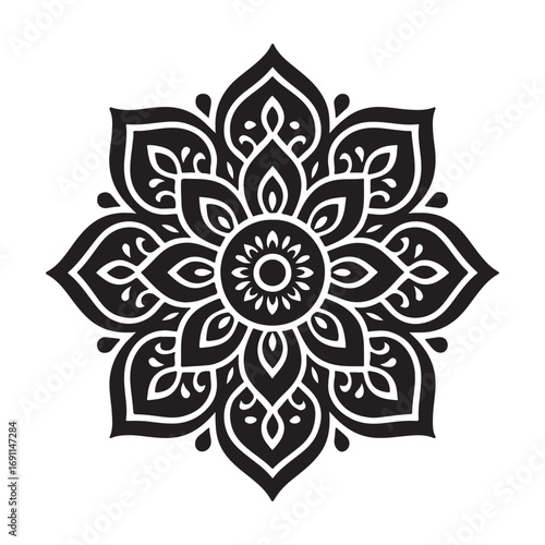 Black Mandala Flower Pattern Vector | Geometric Ornamental Design