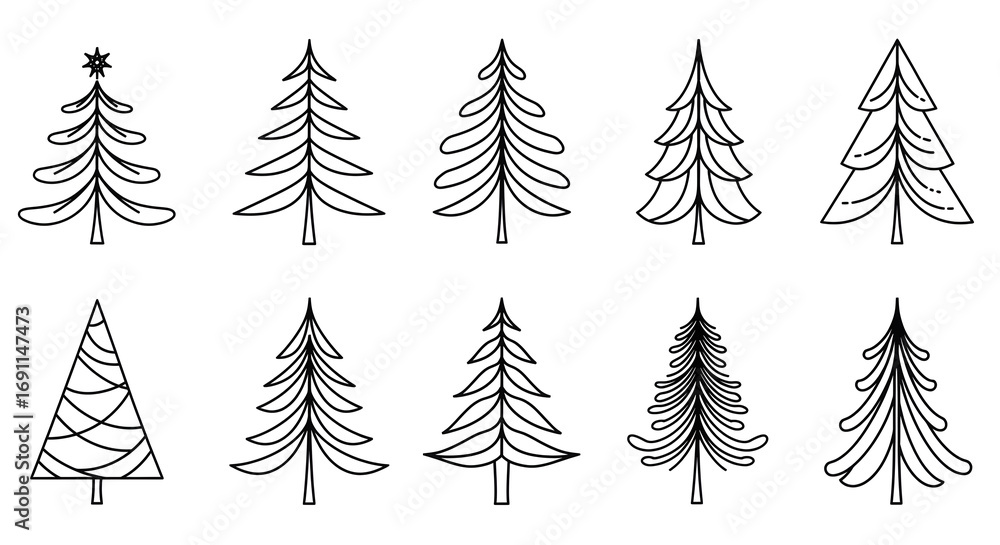 Obraz premium Elegant Line Drawing Collection of Holiday Trees