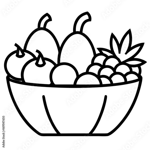 Vegetable in a basket outline vector, a modern vegetables basket icon art design, black vector of a vegetables basket, simple vegetables basket art, a vegetables basket isolated