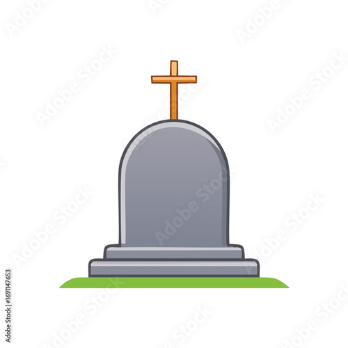 Gray tombstone with orange cross on green grass gravestone religious symbol