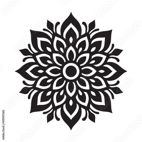 Black Mandala Flower Pattern Vector | Geometric Ornamental Design