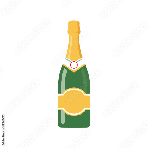 Green bottle with gold foil cap and label yellow