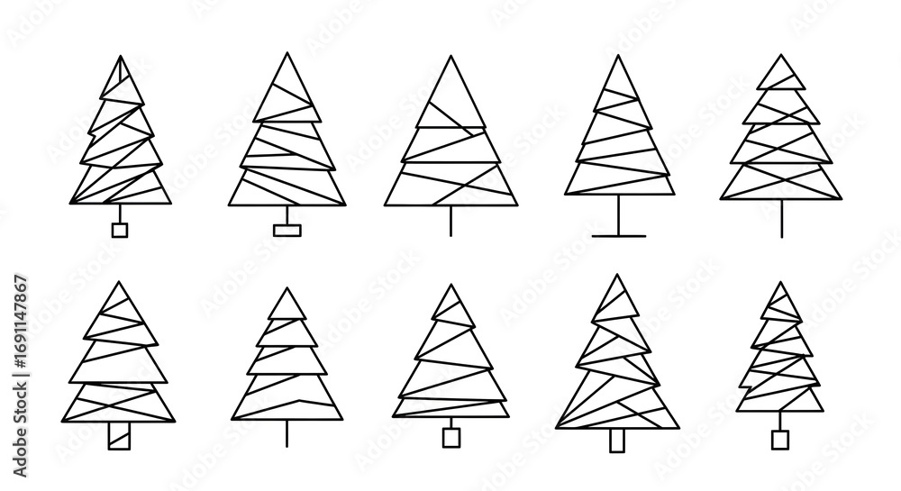 Obraz premium Modern Abstract Holiday Trees in Linear Style