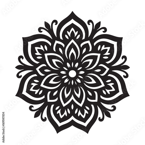 Black Mandala Flower Pattern Vector | Geometric Ornamental Design
