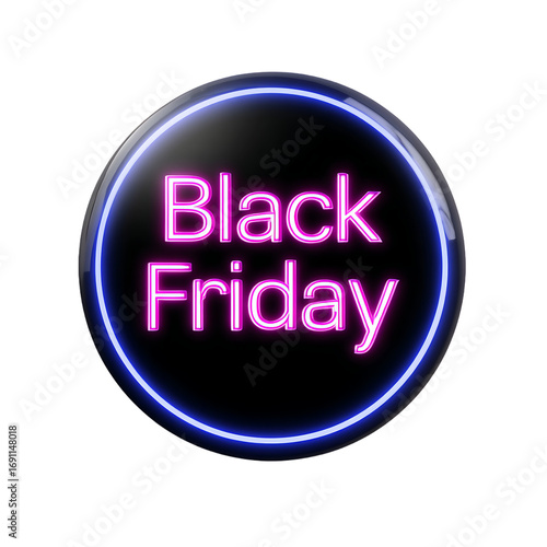 A luminous black and neon signage that advertises a special annual sale day It features bold vibrant colors set against a transparent background