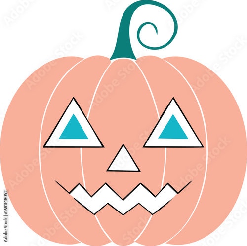 Orange pumpkin with teal stem and triangular face halloween jack o lantern