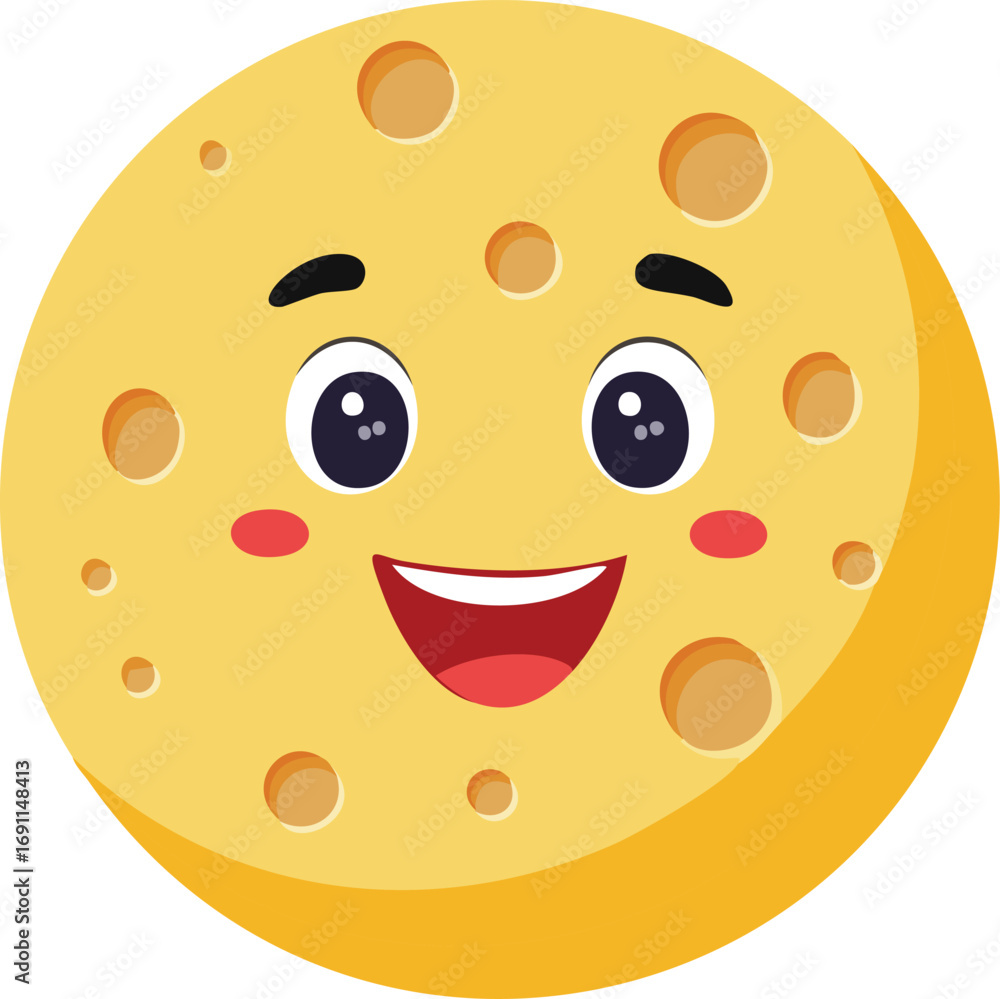 Obraz premium Smiling round yellow cheese with holes and rosy cheeks vector