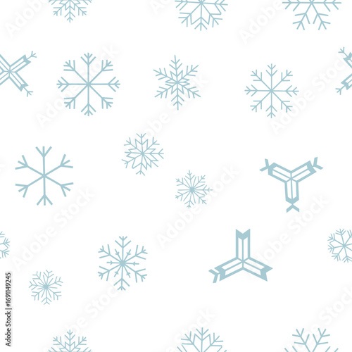 Repeating Pattern of Light Blue Snowflakes on White