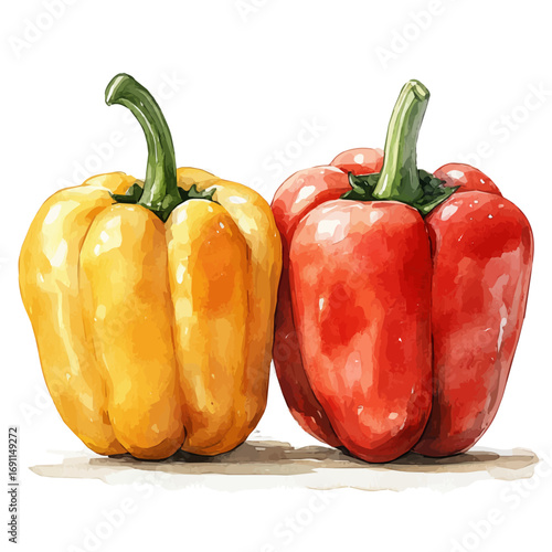Stuffed Peppers, watercolor painting vector, isolated on a white background.