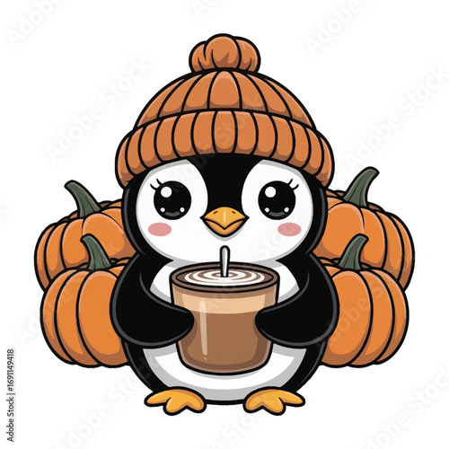 Adorable penguin in a thanksgiving theme.