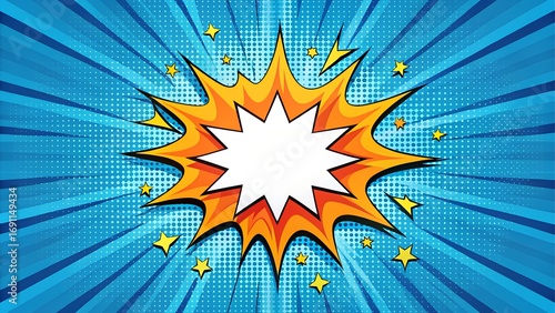 Comic book explosion with stars and halftone dots