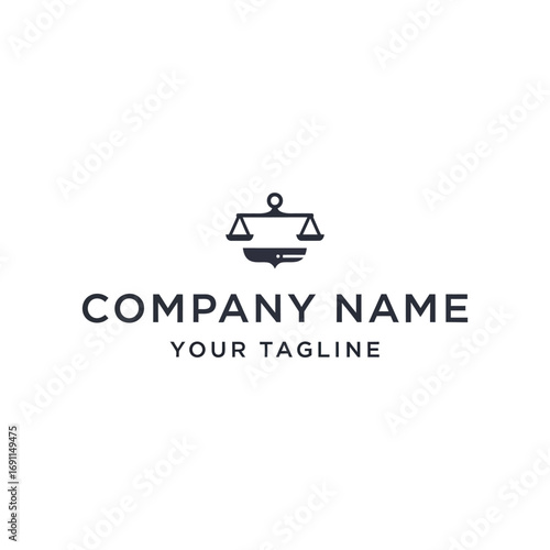 Simple logo design featuring a stylized balance scale and a subtle object, likely for a legal or justice-related company.