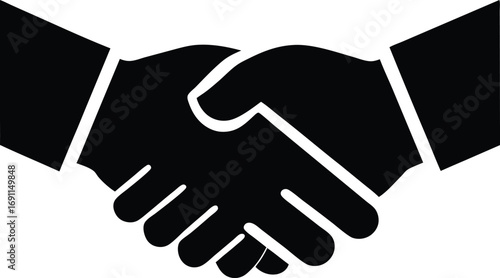 Handshake Deal Vector - Solid Black Agreement Icon - Trust, teamwork, Contract Signing. Handshake Deal Agreement Vector Illustration - Business Partnership Symbol